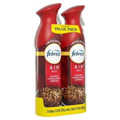 Febreze Air Mist, Odor-Fighting Air Freshener, Baked Cinnamon Apples, 8.8 oz. Aerosol, Pack of 2