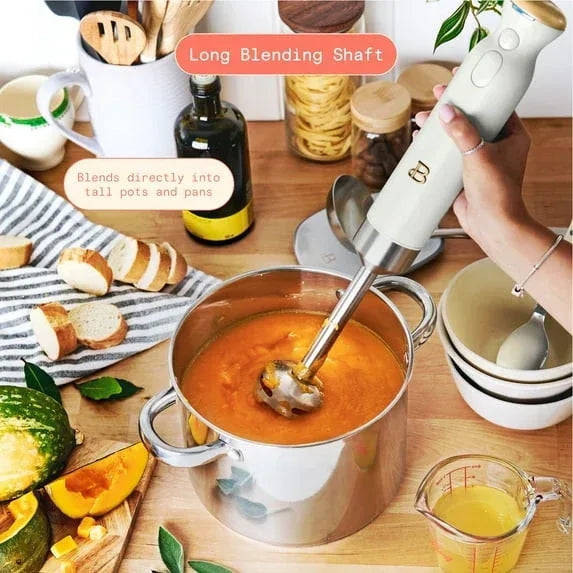 Beautiful Cordless Immersion Blender with Chopper, Whisk & Measuring Cup, White Icing by Drew Barrymore