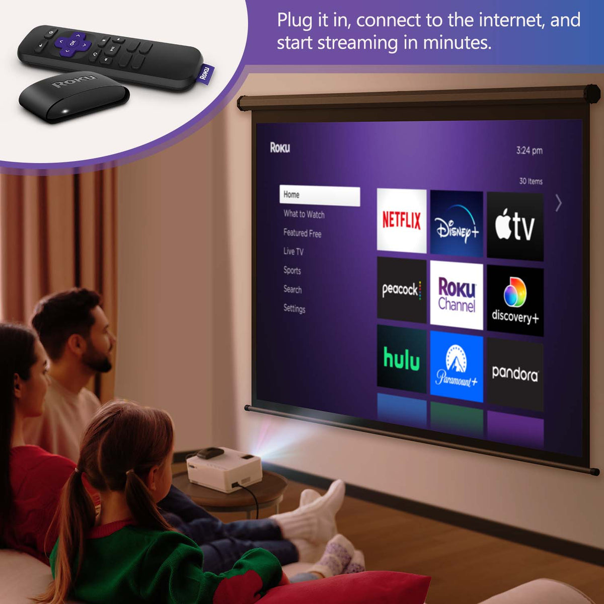 VANKYO Leisure 470 HD Mini Projector with Roku Express Streaming Player, 50000 Hrs LED Life, 240'' Display Screen for Home Theater & Outdoor Movies