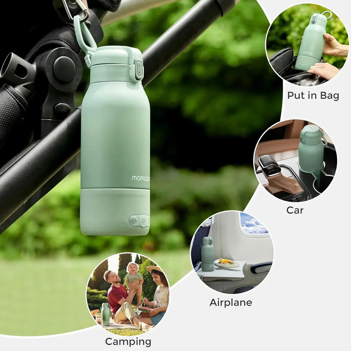 Momcozy Portable Milk Warmer for Travel – Dual Heating Modes for Breast Milk and Momcozy Portable Bottle Brush Set - Baby Bottle Cleaner Kit