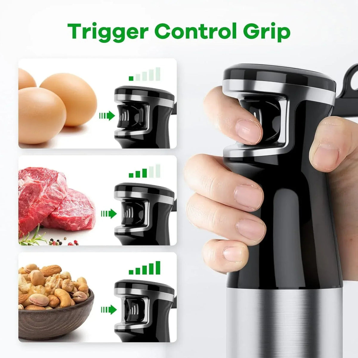 Boyun Daj Immersion Blender,1100W 5-in-1 Hand Blender,Trigger Speed Control with 600ml Beaker,Chopper,Whisk & Milk Frother–Ideal for Soup,Baby Food,Sauce & Puree