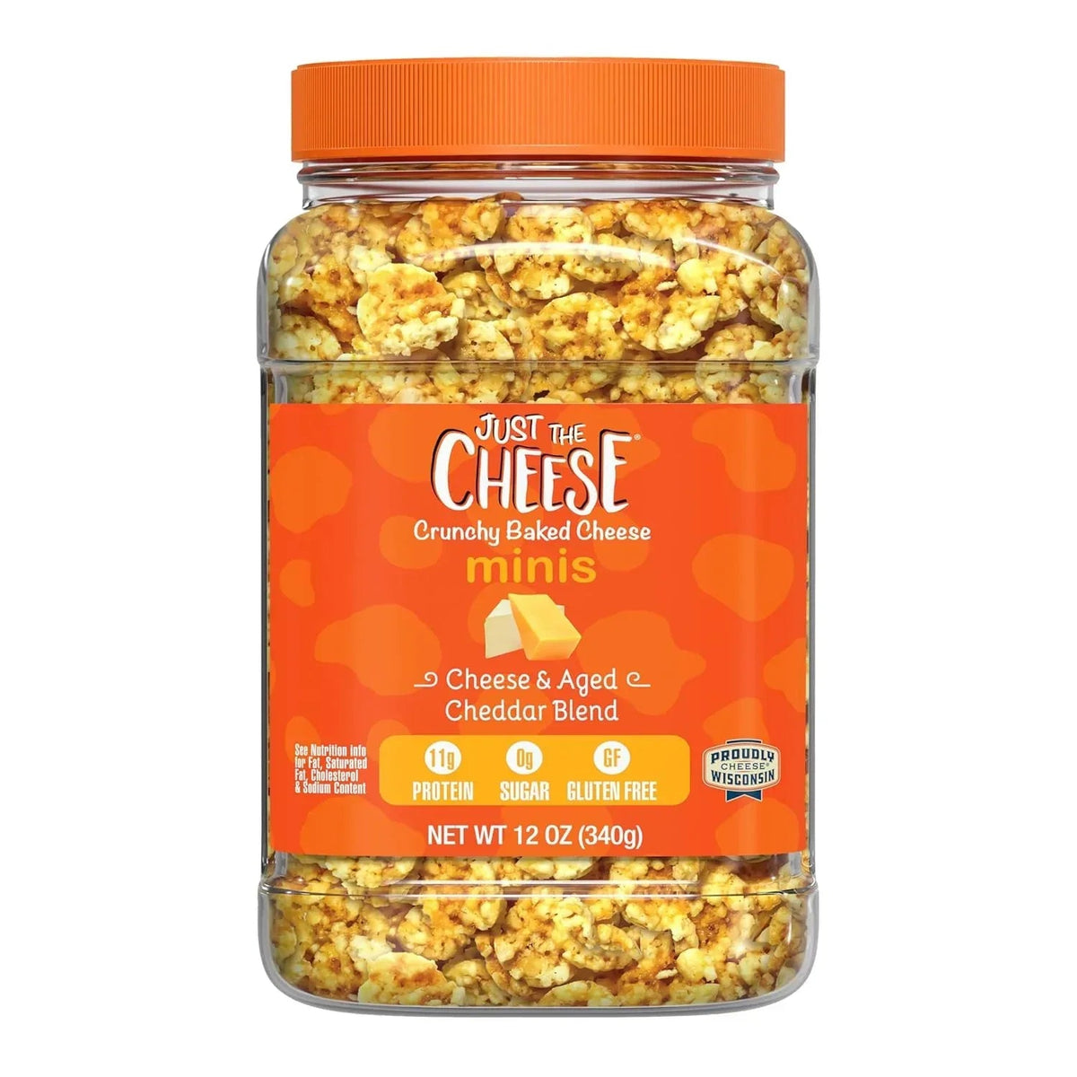 Just the Cheese Minis – Cheese & Aged Cheddar Blend Crisps, 12 oz Jar, Delicious Low-Carb Lifestyle Protein Chips, High-Protein, Gluten-Free Crisps, Keto-Friendly, Zero Sugar, Perfect Snack for Adults