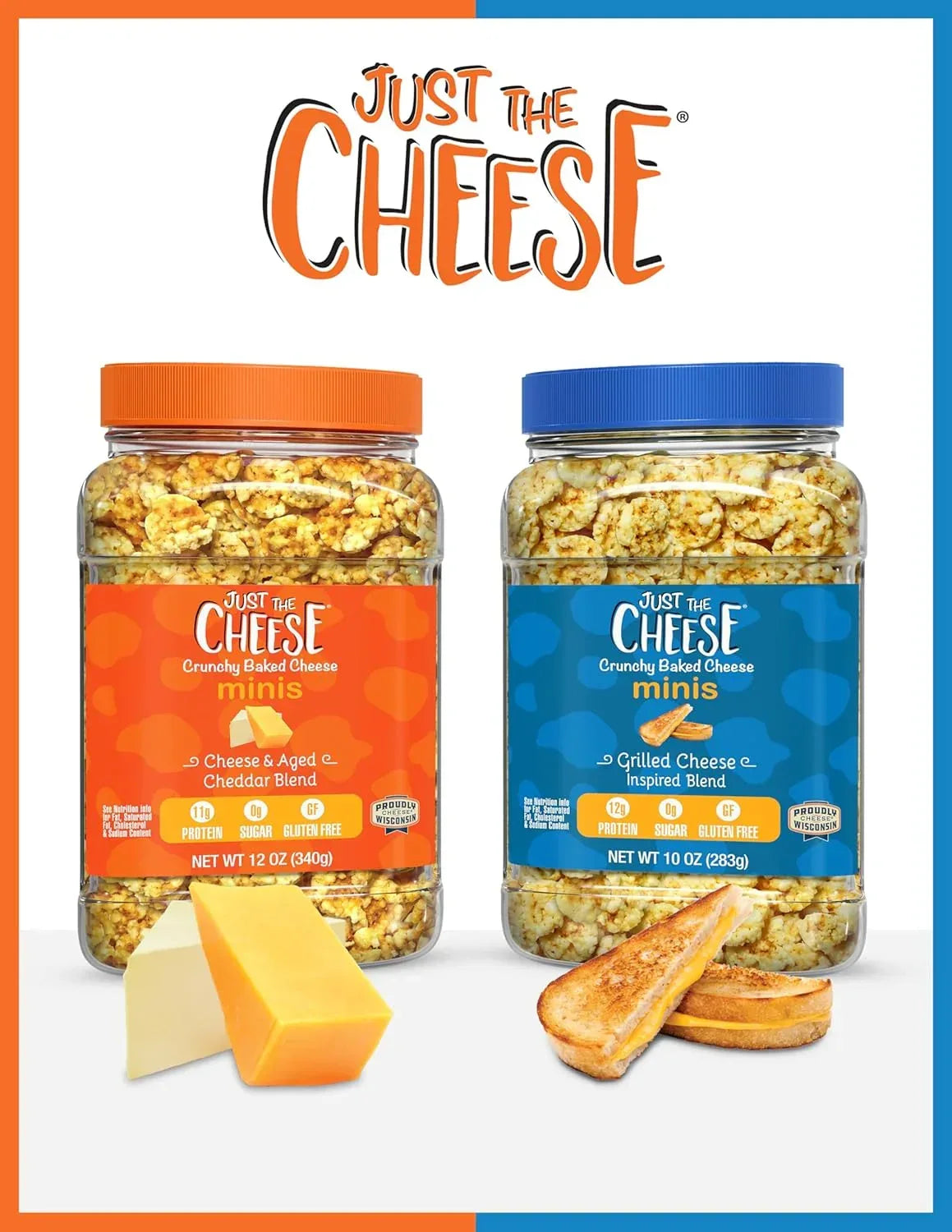 Just the Cheese Minis – Cheese & Aged Cheddar Blend Crisps, 12 oz Jar, Delicious Low-Carb Lifestyle Protein Chips, High-Protein, Gluten-Free Crisps, Keto-Friendly, Zero Sugar, Perfect Snack for Adults