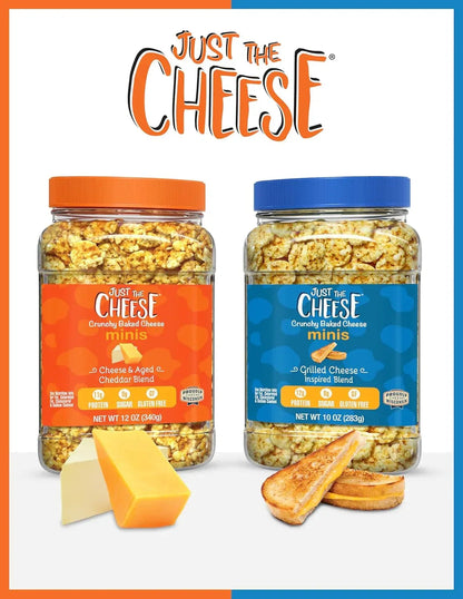 Just the Cheese Minis – Cheese & Aged Cheddar Blend Crisps, 12 oz Jar, Delicious Low-Carb Lifestyle Protein Chips, High-Protein, Gluten-Free Crisps, Keto-Friendly, Zero Sugar, Perfect Snack for Adults