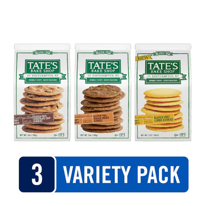 Tate's Bake Shop Gluten Free Cookies Variety Pack – Lemon, Ginger Zinger & Chocolate Chip (3 x 7 oz Bags)