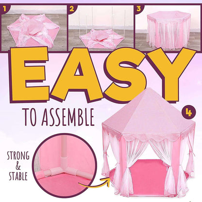 ORIAN Princess Castle Playhouse Tent for Girls with LED Star Lights – Indoor & Outdoor Large Kids Play Tent for Imaginative Games – Princess Tent, 230 Polyester Taffeta. Pink 55"x53".