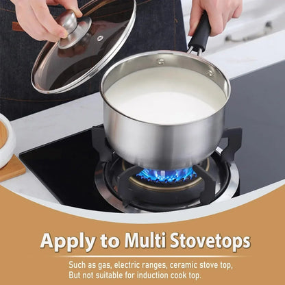 Walchoice 2QT & 1QT Saucepan Set, Stainless Steel Soup Pot with Lid for Home Restaurant, Heat-Proof Handles & Dishwasher Safe