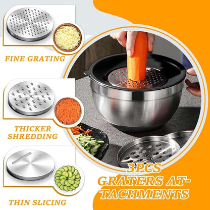Mixing Bowls with Airtight Lids, AOKIWO 26Pcs Stainless Steel Nesting Non-Slip Bottoms Mixing Serving Bowls Set wtih 3 Grater & Tools Gadgets, 7/4/2.5/2/1.5/1QT Metal Salad Bowls for Serving Preppi