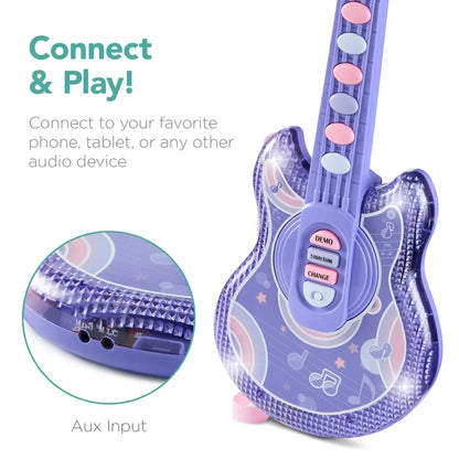 Best Choice Products 19in Kids Flash Guitar, Pretend Play Musical Instrument Toy for Toddlers w/ Mic, Stand
