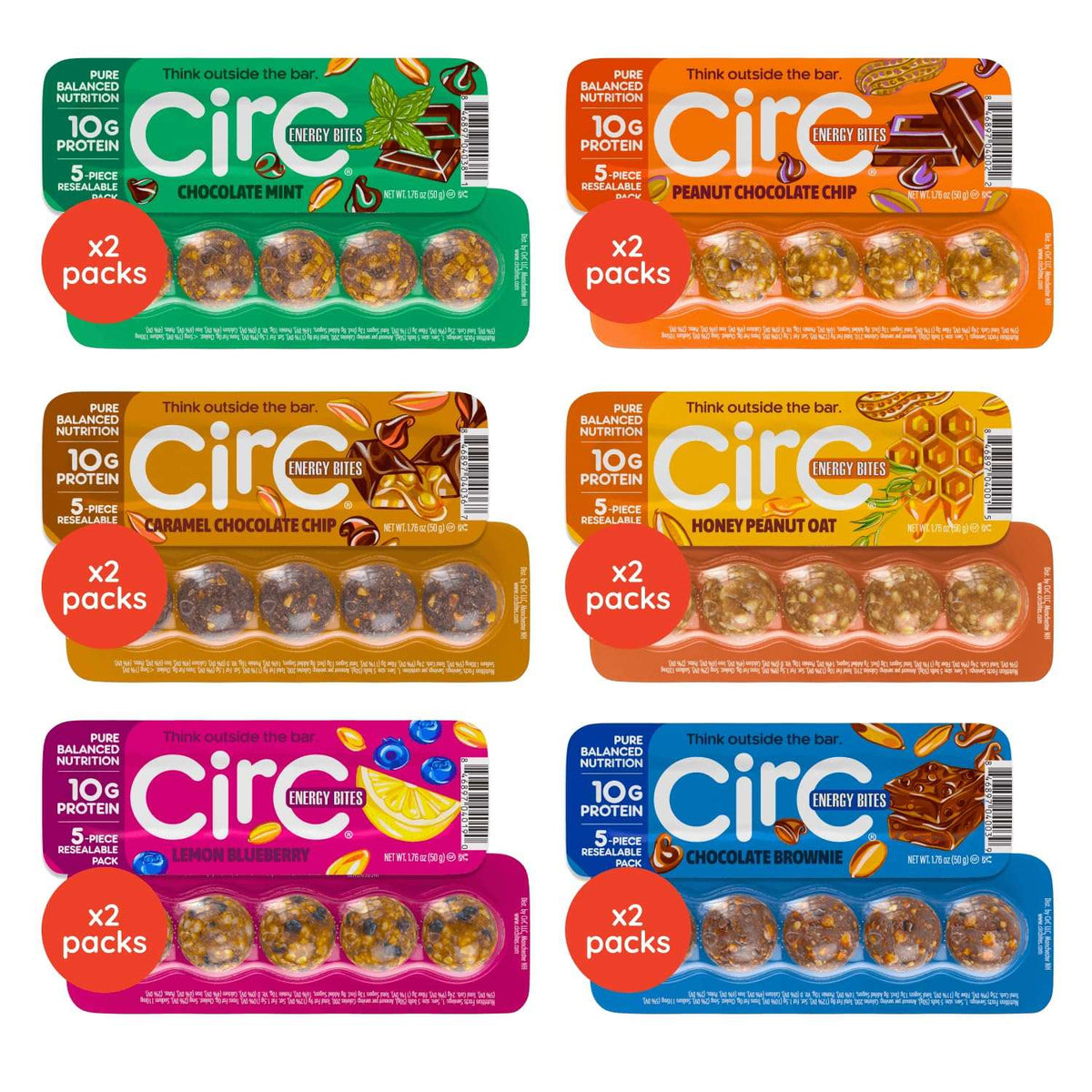 CirC Energy Bites - 12 Pack Peanut Chocolate Chip Gluten Free Protein Balls - 10g Protein, Whole Grains, Nuts & Fruit - Portable Healthy Snacks for Adults & Kids.