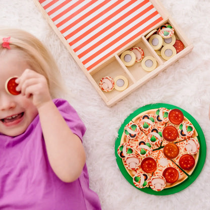 Melissa & Doug Wooden Pizza Party Play Food Set with 36 Toppings for Toddlers Age 3+