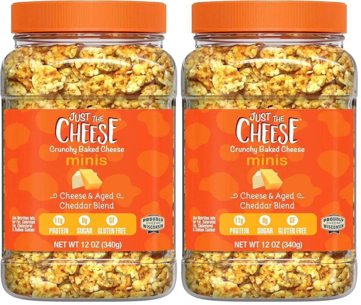 Just the Cheese Minis – Cheese & Aged Cheddar Blend Crisps, 12 oz Jar, Delicious Low-Carb Lifestyle Protein Chips, High-Protein, Gluten-Free Crisps, Keto-Friendly, Zero Sugar, Perfect Snack for Adults