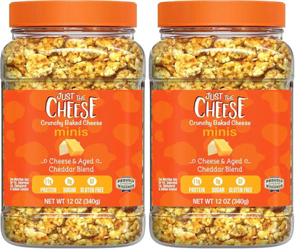 Just the Cheese Minis – Cheese & Aged Cheddar Blend Crisps, 12 oz Jar, Delicious Low-Carb Lifestyle Protein Chips, High-Protein, Gluten-Free Crisps, Keto-Friendly, Zero Sugar, Perfect Snack for Adults