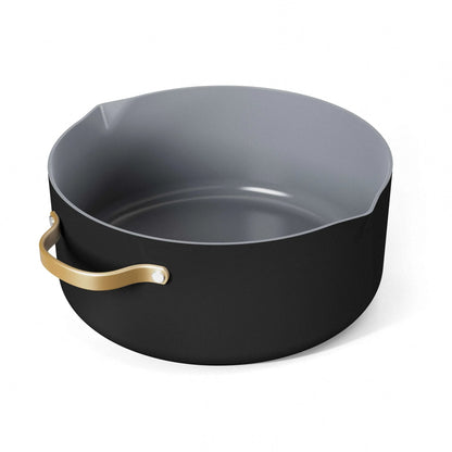 Beautiful 8 Quart Ceramic Non-Stick Stock Pot with Strainer Lid, Black Sesame by Drew Barrymore