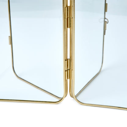Beautiful 3 Piece Gold Metal Folding Picture Frame by Drew Barrymore - Fits 5x7 and 4x6 Photos - Multi Picture Frame for Collage Display - Gold Photo Frame Set for Family, Graduation, Mother’