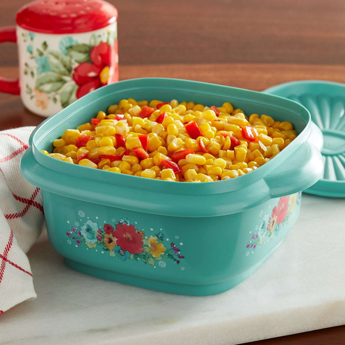 The Pioneer Woman 5 Cup Plastic Food Storage Container with Lid, Breezy Blossom
