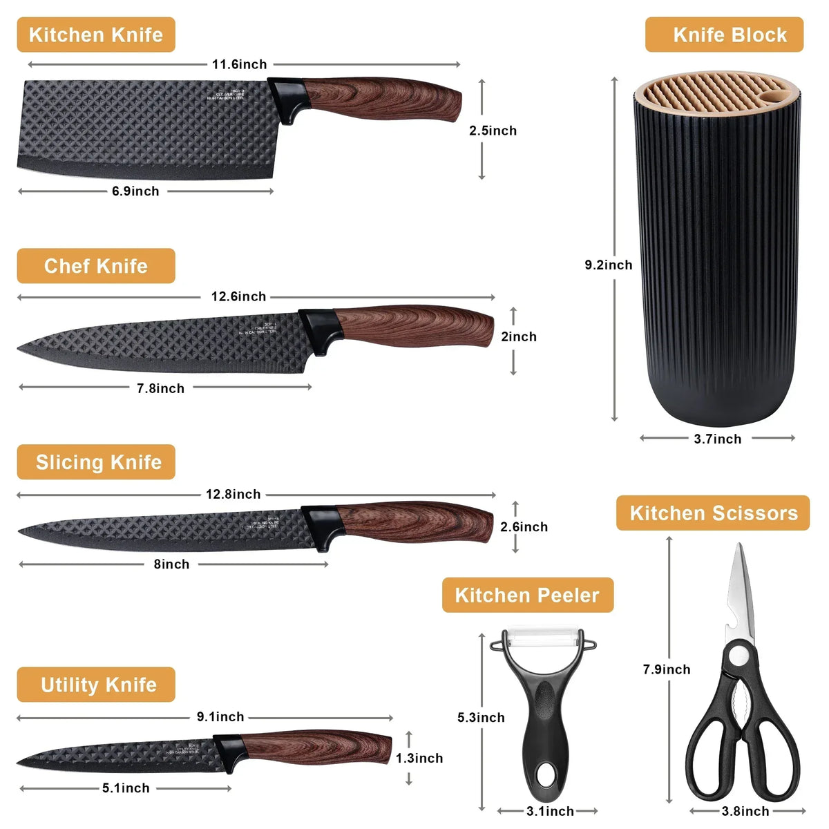 Joyfair Kitchen Knife Set, 7 Pcs Stainless Steel White Knives Block Set for Chef, Super Sharp Professional Knife Set with Universal Knife Block for Home Restaurant, Non-Stick & Anti-Rust