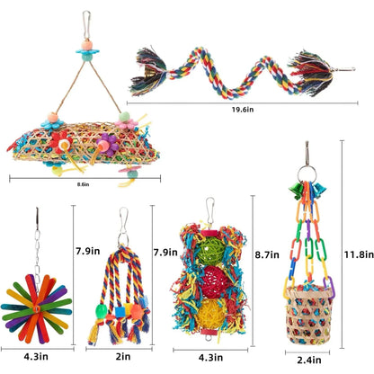 ZeenArt 6 Pack Bird Toys, Colorful Hanging Parakeet Chewing Toys for Parrot, Conure, Cockatiel