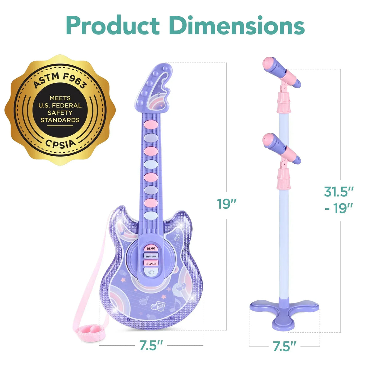 Best Choice Products 19in Kids Flash Guitar, Pretend Play Musical Instrument Toy for Toddlers w/ Mic, Stand