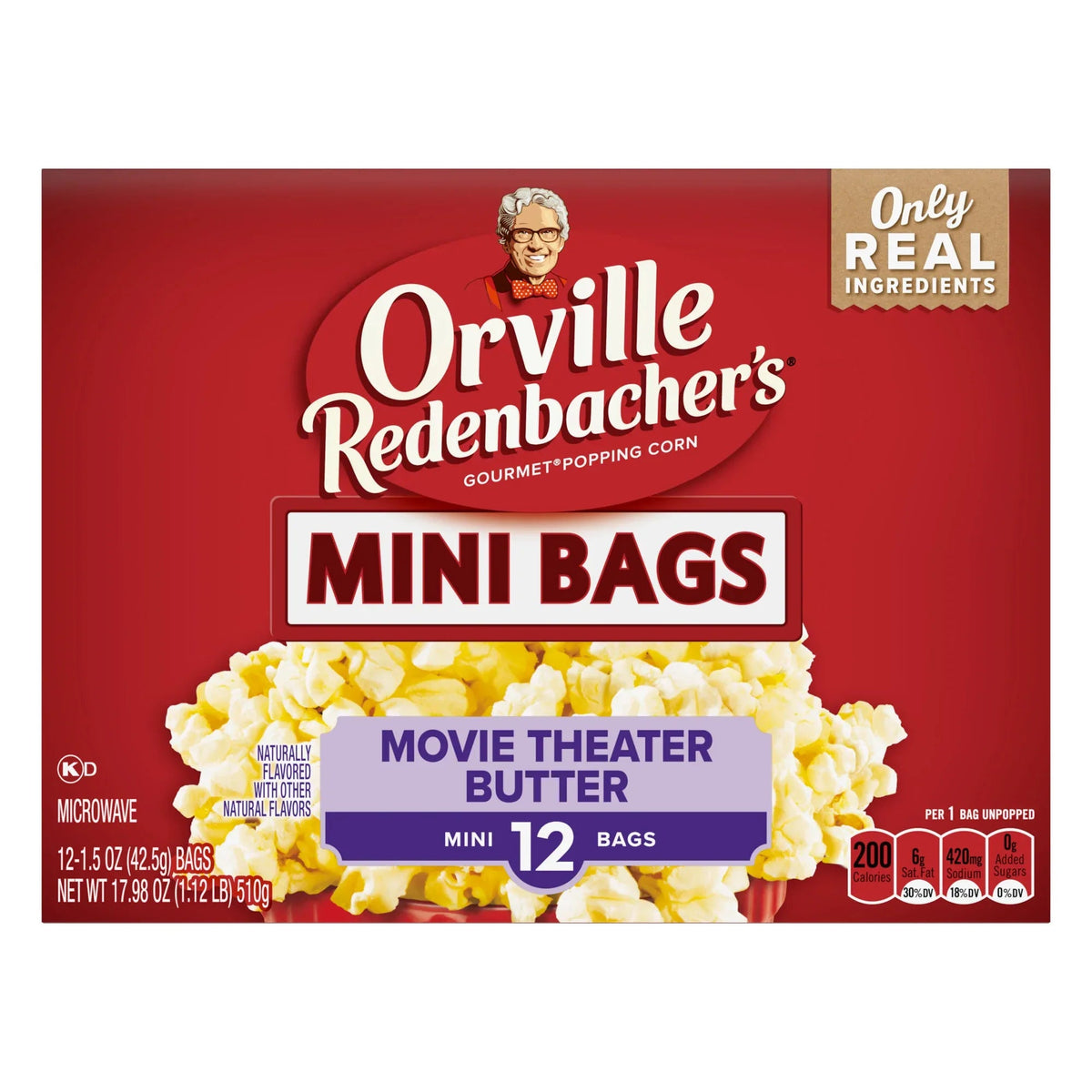 Orville Redenbacher’s Microwave Popcorn Mini Bags, Movie Theater Butter Flavor, 1.5 oz., 12-Count