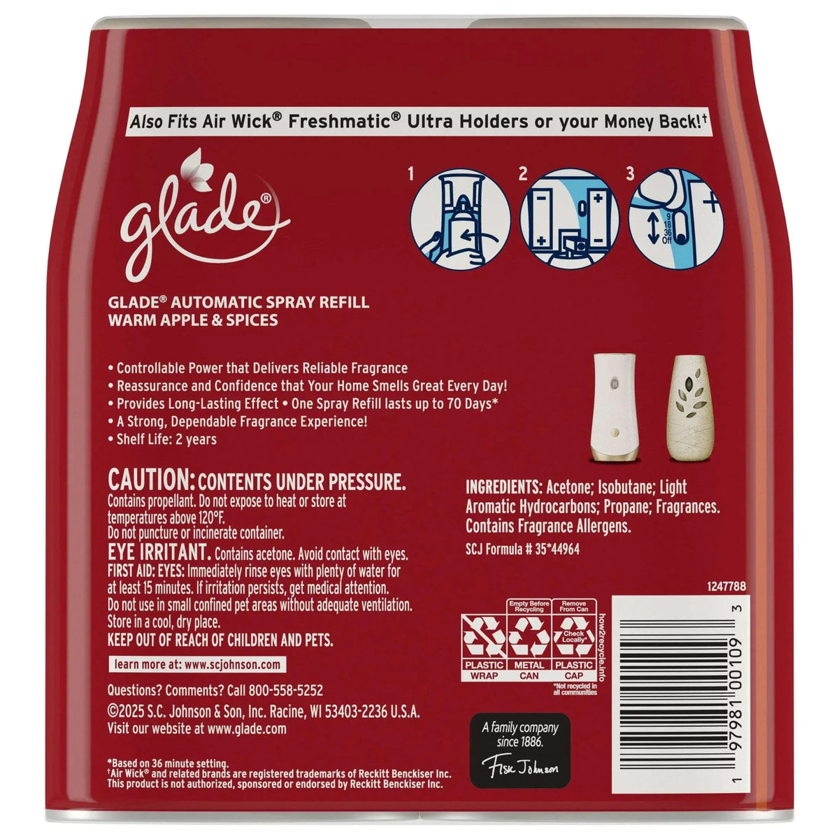 Glade® Automatic Spray Air Freshener Refill, Warm Apple & Spices, 6.2oz., 2 Count
