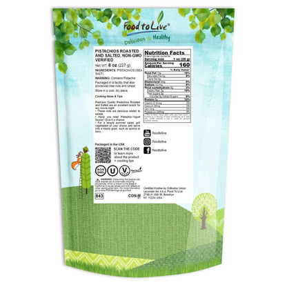Pistachios Roasted and Salted, 0.5 Pounds - Kosher, Vegan - by Food to Live