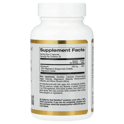 California Gold Nutrition, Magnesium Bisglycinate Chelate, Albion TRAACS®, 60 Veggie Capsules (100 mg per Capsule)