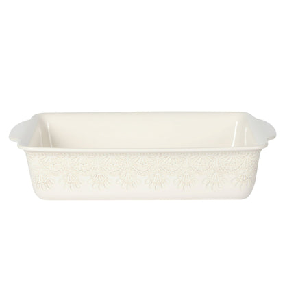 The Pioneer Woman 9" x 13" Vintage Lace Ceramic Casserole Baking Dish with Wood Lid, Linen