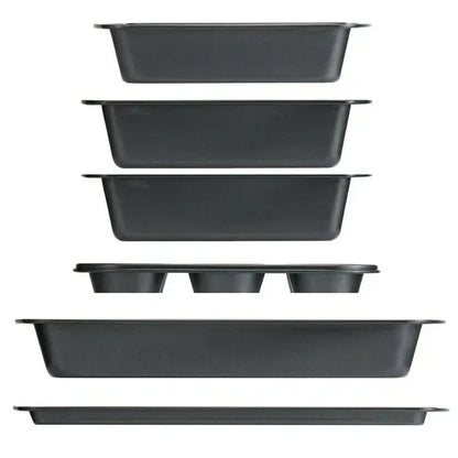 Mainstays 6 Piece Non-Stick Carbon Steel Bakeware Set with Cake, Muffin, Cookie and Loaf Pans, Gray