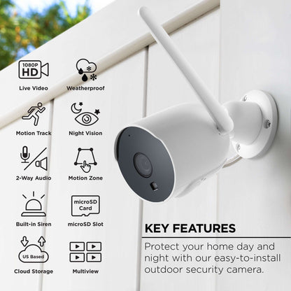 Merkury Smart Outdoor Camera 1080p – Weatherproof Security Camera with Night Vision, White (1-Pack)
