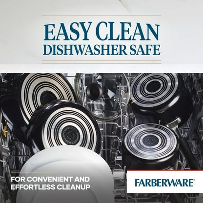 Farberware Easy Clean 22 Pcs Nonstick Cookware Set Includes Griddle Pan and Cooking Tools, Dishwasher Safe, Black