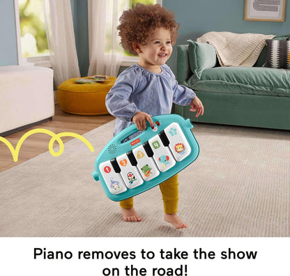 Fisher-Price Glow and Grow Kick & Play Piano Gym Baby Playmat with Musical Learning Toy, Blue
