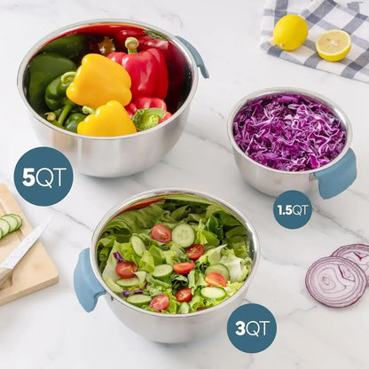 COOK WITH COLOR Stainless Steel Mixing Bowls Set and Measuring Cups- Nesting Bowls with Non-Slip Bottom and Easy-Grip Handles, 11 Pieces