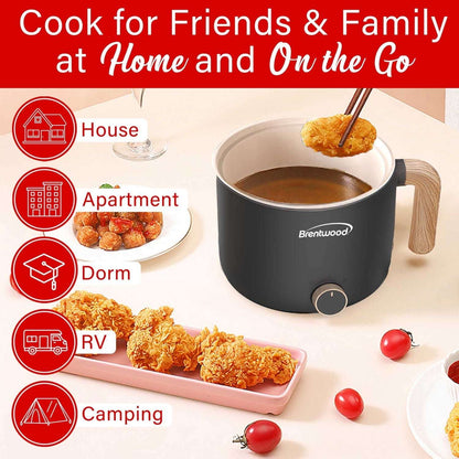 Brentwood 1.6-Qt. Multifunction Electric Ceramic Non-Stick Hot Pot Cooker with Stainless Steel Food Steamer (Black), HPS-3172BK