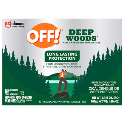 OFF! Deep Woods Insect Repellent Towelettes, Mosquito Repellent Wipes, 1 Pack, 12 Count