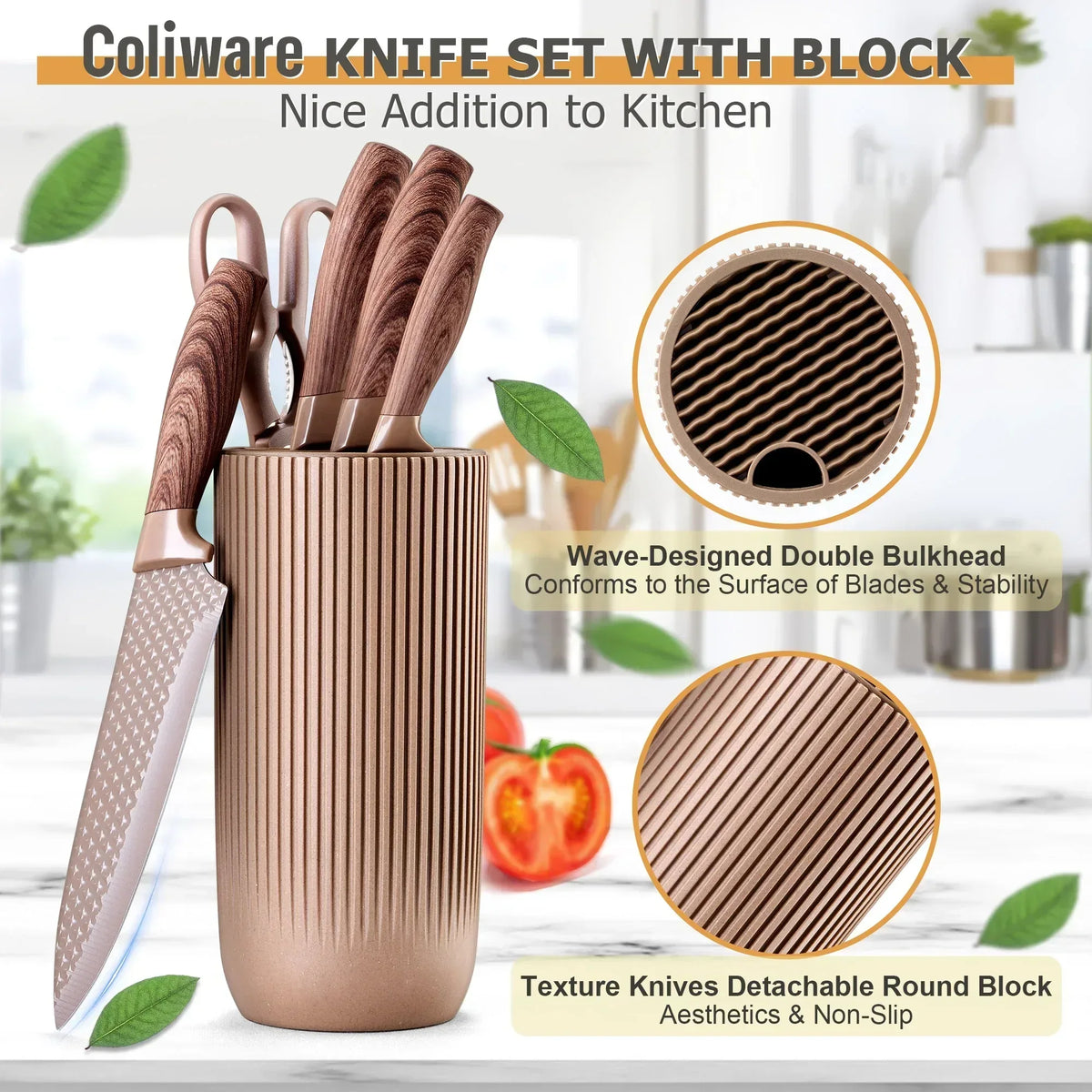 Joyfair Kitchen Knife Set, 7 Pcs Stainless Steel White Knives Block Set for Chef, Super Sharp Professional Knife Set with Universal Knife Block for Home Restaurant, Non-Stick & Anti-Rust