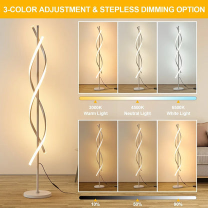 LED Spiral Floor Lamp 60 Inch Modern Floor Lamps Dimmable Black Standing Lamp 34W Contemporary Floor Lamps for Living Room Bedroom Kitchen Office