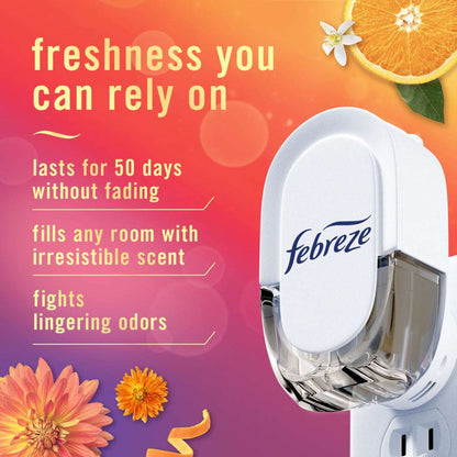 Febreze Plug In Air Freshener, Odor-Fighting Oil Refill, Summer Golden Hour, 2 Refills