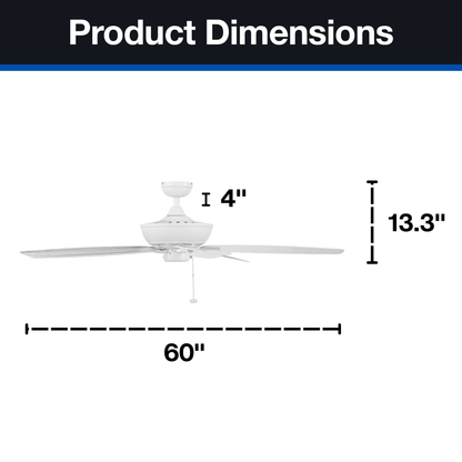 Mainstays 60in White Traditional Indoor Outdoor Ceiling Fan