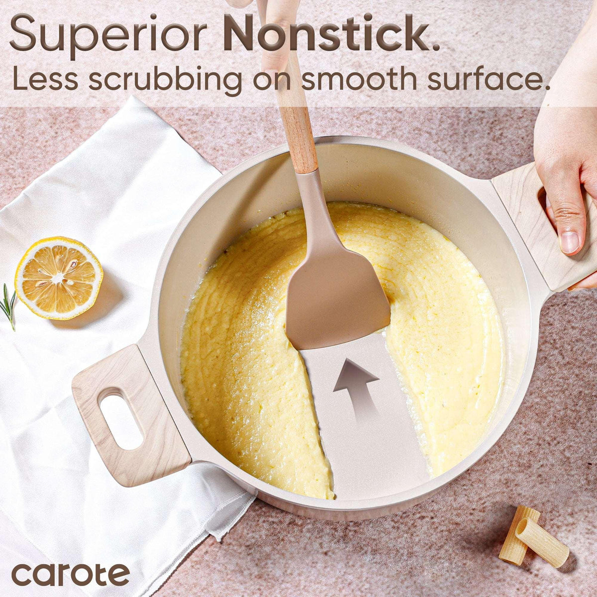 Carote Non Stick Ceramic Dutch Oven, Non Toxic Stockpot with Lid, Easy to Clean, All Stoves Compatible, 4.8QT, Taupe
