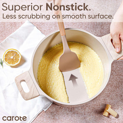 Carote Non Stick Ceramic Dutch Oven, Non Toxic Stockpot with Lid, Easy to Clean, All Stoves Compatible, 4.8QT, Taupe