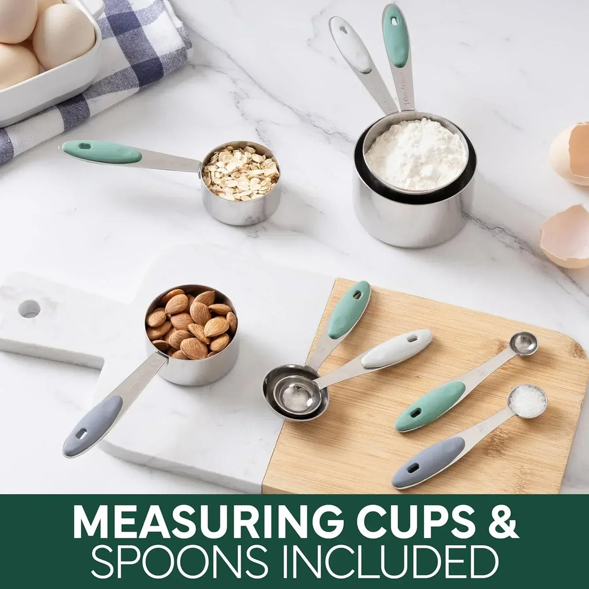 COOK WITH COLOR Stainless Steel Mixing Bowls Set and Measuring Cups- Nesting Bowls with Non-Slip Bottom and Easy-Grip Handles, 11 Pieces
