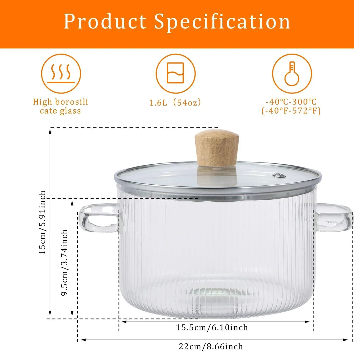 Glass Cooking Pot with Lid 1.6L/54oz Heat Resistant Glass Saucepan with Double Handles Non-Stick Borosilicate Glass Stovetop Pot Safe Clear Cooking Pot for Soup Milk Sauce Pasta Noodle