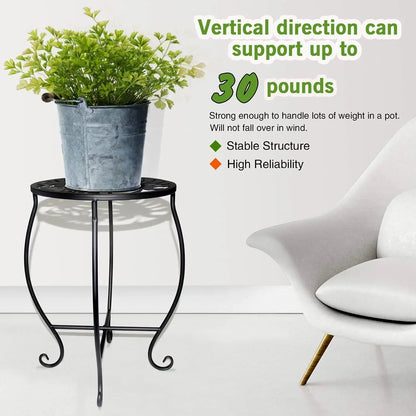 KABB 15'' Tall Plant Stand for Flower Pot Set of 1, Round Metal Plant Stand Indoor, Decorative Black Flower Pot Stand Plant Table
