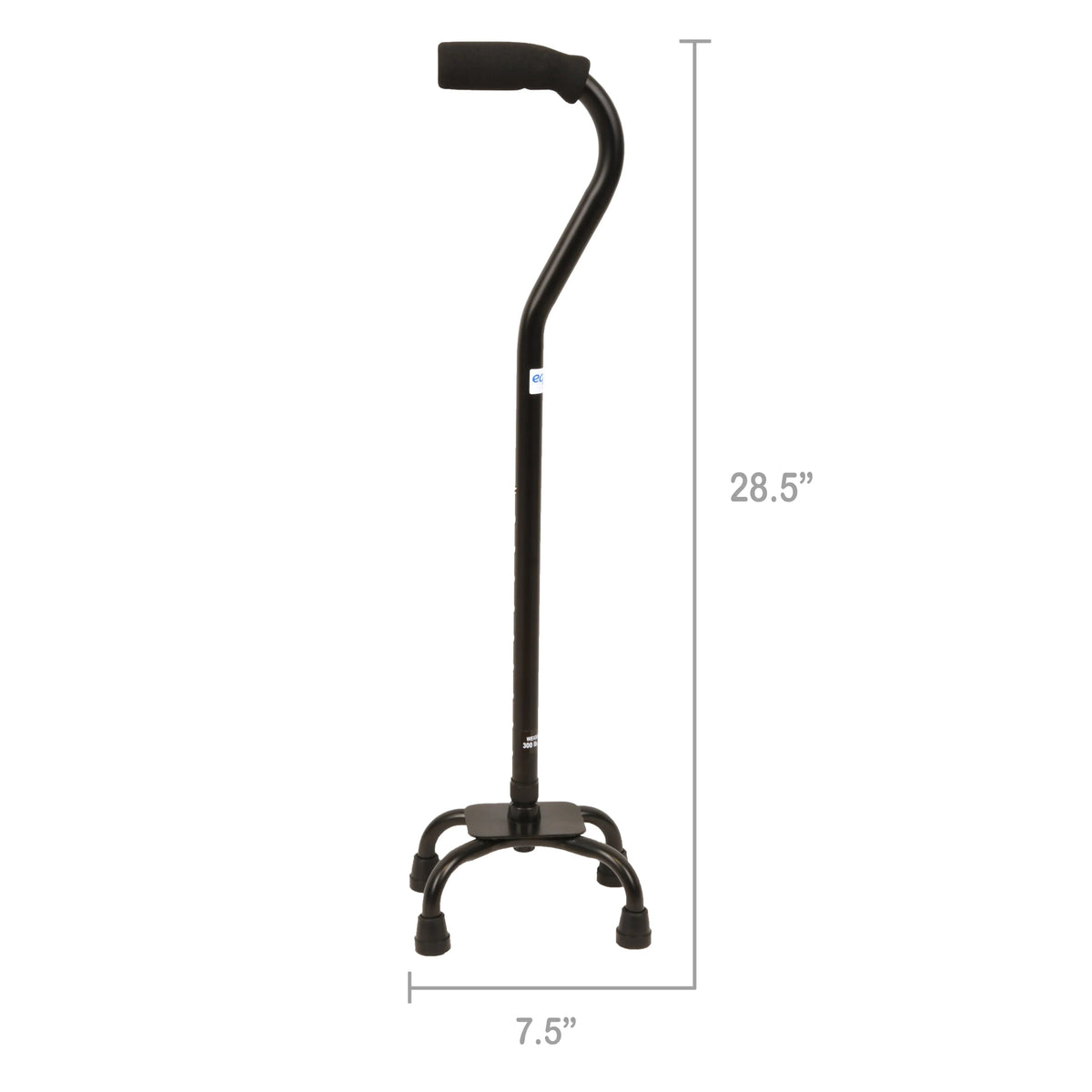 Equate Quad Walking Cane with Small Base – Height Adjustable, 300 lb Capacity