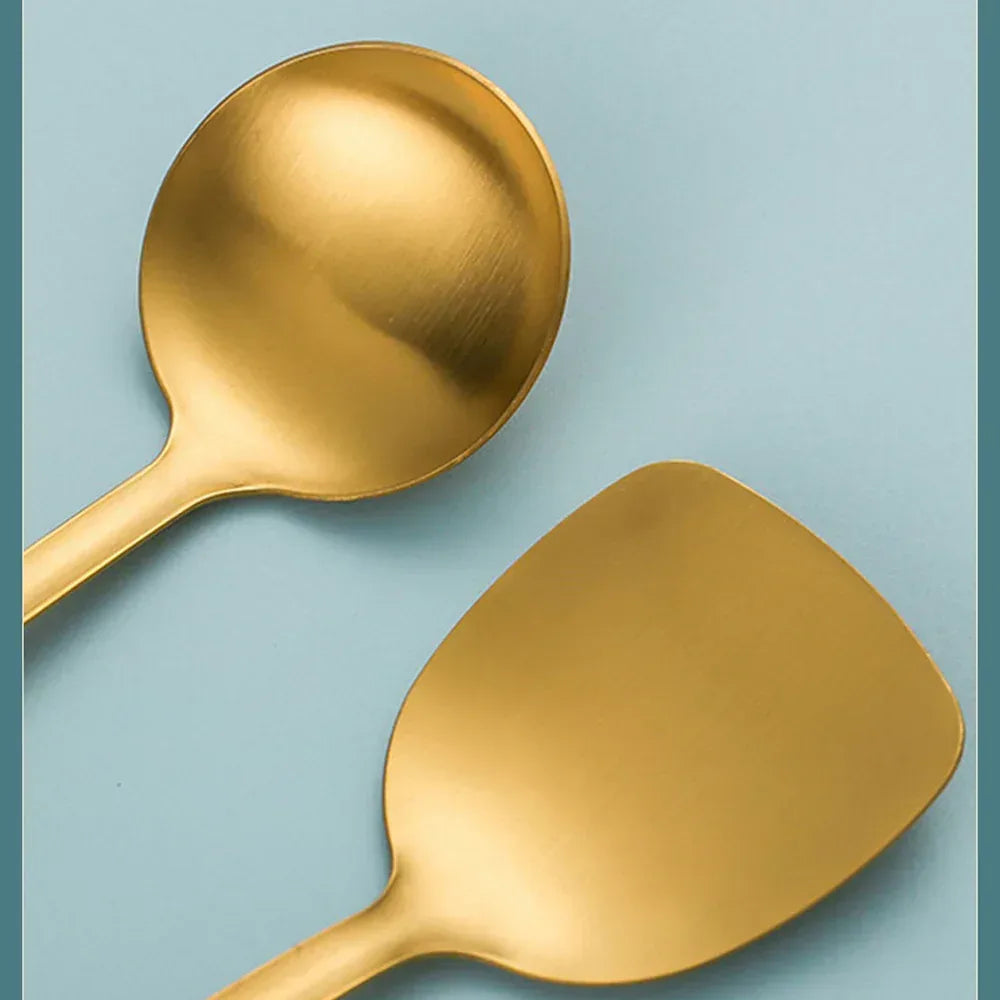 Wok Spatula and Ladle, Skimmer Spoon, Slotted Spatula - 304 Stainless Steel Kitchen Utensils Set, 4-Pieces Cooking Tools,Wok Accessoriesgolden
