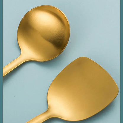 Wok Spatula and Ladle, Skimmer Spoon, Slotted Spatula - 304 Stainless Steel Kitchen Utensils Set, 4-Pieces Cooking Tools,Wok Accessoriesgolden