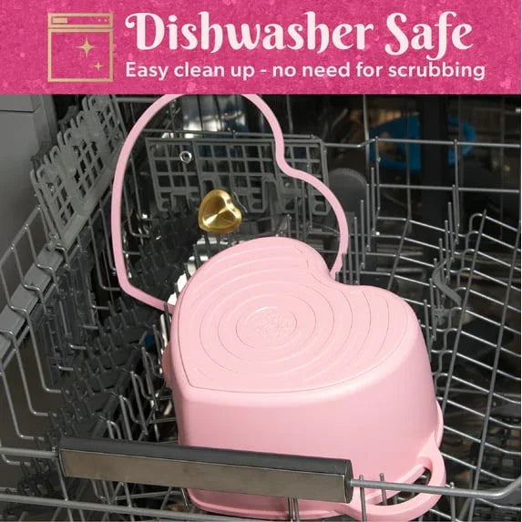 Paris Hilton 4.6 Quart Heart-Shaped Dutch Oven Pot with Lid, Clean Ceramic™ Nonstick Coating & Silicone Rim Glass Lid, Pink
