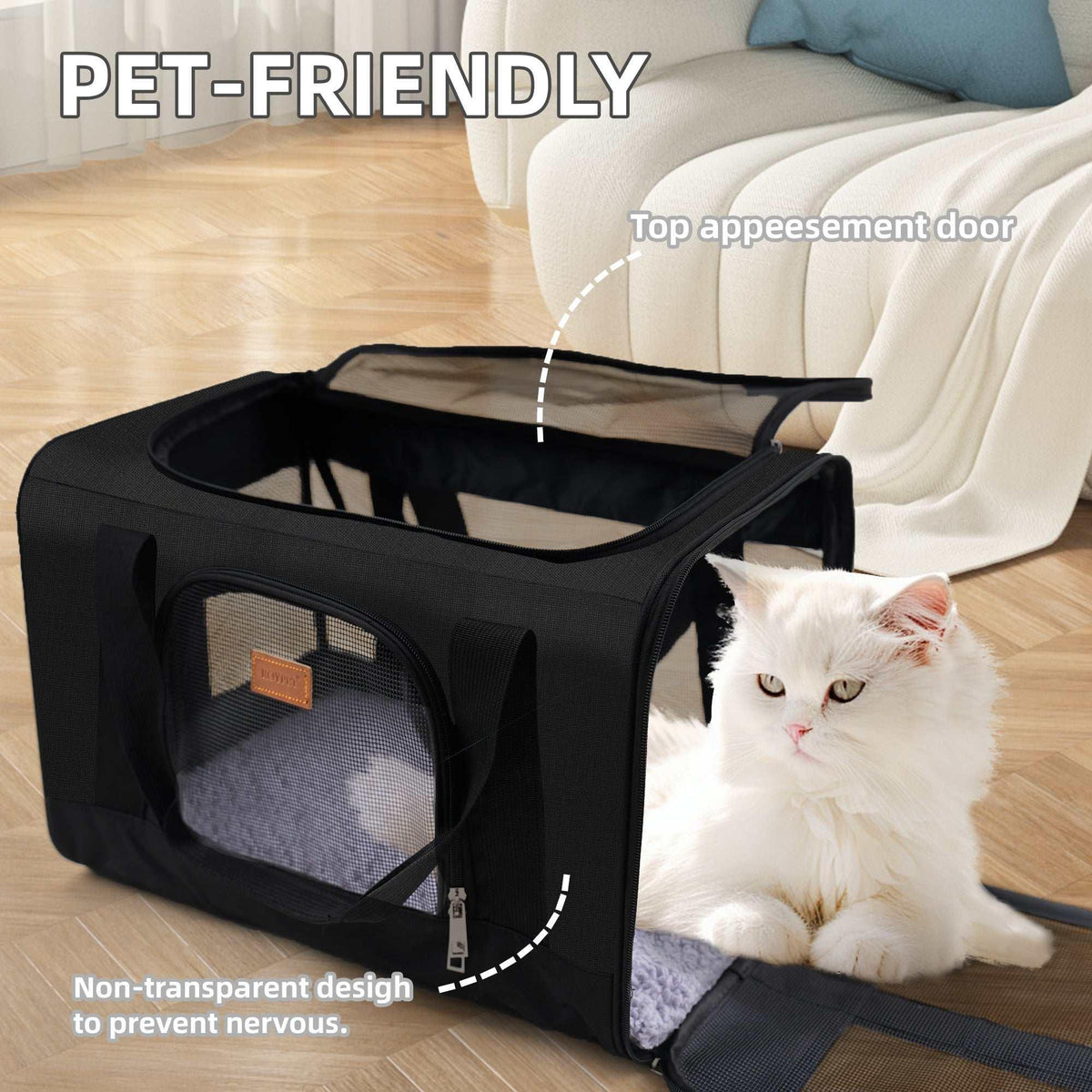 Roypet Small and Medium Pet Carrier, Airline Approved, Collapsible Travel, Black, 15 Lb Limit