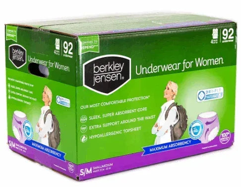 Berkley Jensen Incontinence & Postpartum Underwear for Women, Small/Medium, Maximum Absorbency, 92 Count